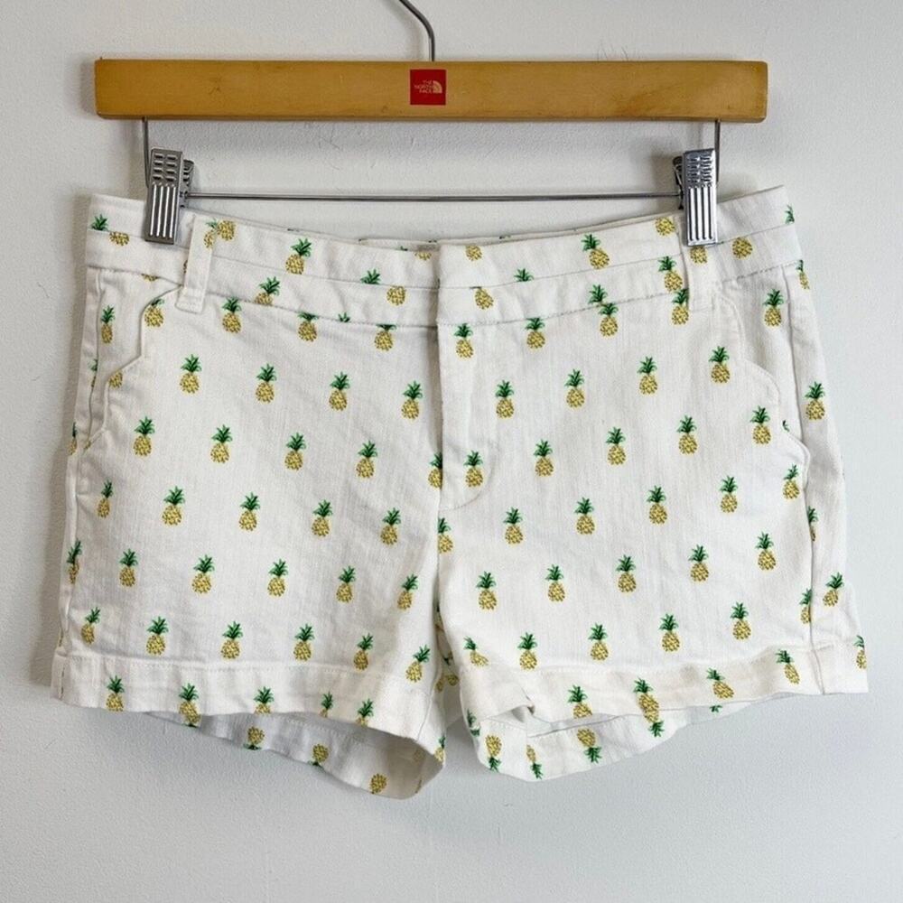 Blue Rain Women's Pineapple Print Jean Shorts Sz S White Low Rise Stretch Denim - Picture 3 of 8
